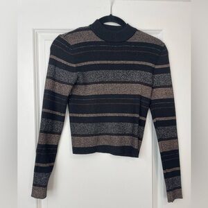 House of Harlow 1960 Cropped Black Metallic Striped Sweater Sz XS